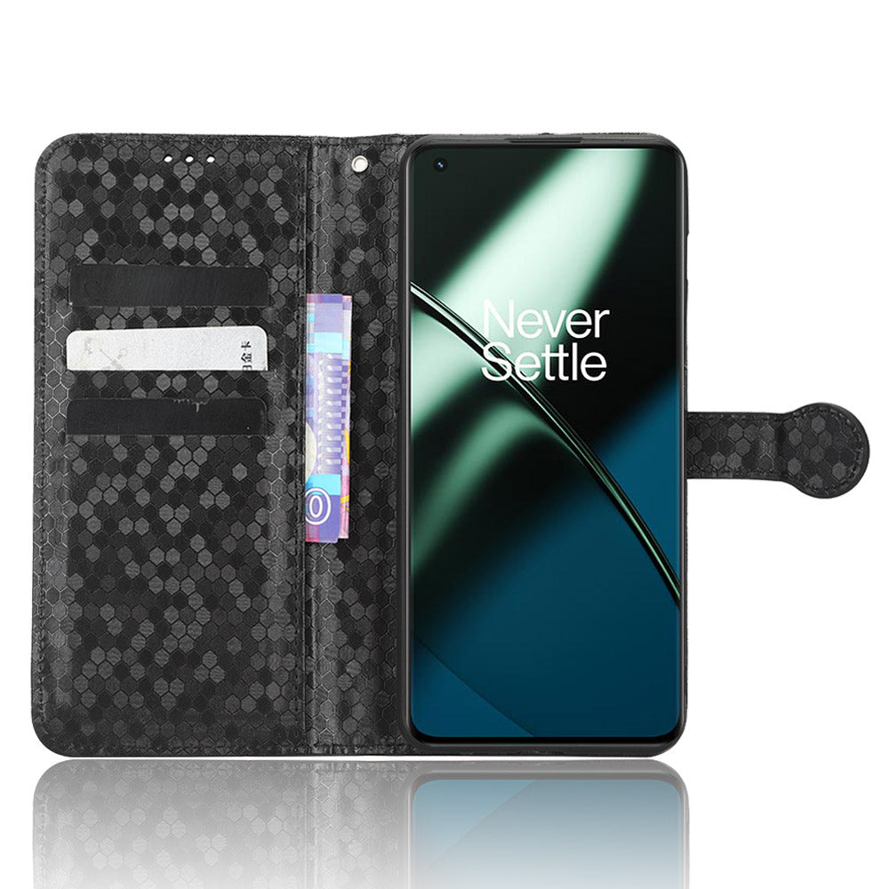 For OnePlus Ace 2 5G  /  OnePlus 11R 5G PU Leather Phone Cover Stand Wallet with Dot Pattern Imprinting - Black