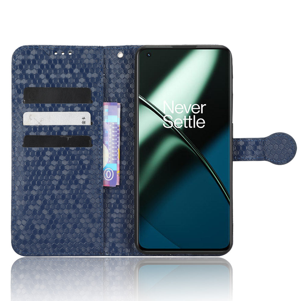 For OnePlus Ace 2 5G  /  OnePlus 11R 5G PU Leather Phone Cover Stand Wallet with Dot Pattern Imprinting - Dark Blue