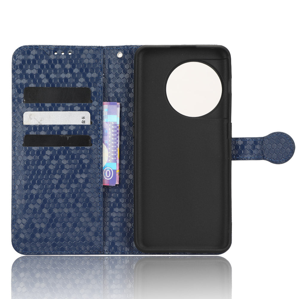 For OnePlus Ace 2 5G  /  OnePlus 11R 5G PU Leather Phone Cover Stand Wallet with Dot Pattern Imprinting - Dark Blue
