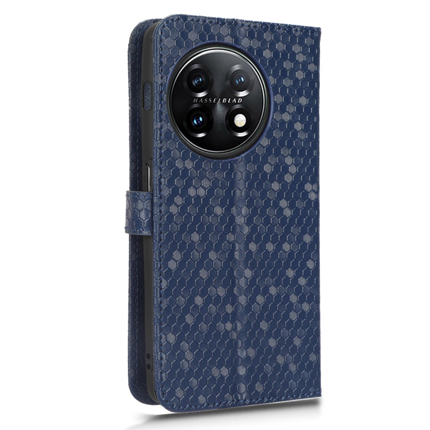 For OnePlus Ace 2 5G  /  OnePlus 11R 5G PU Leather Phone Cover Stand Wallet with Dot Pattern Imprinting - Dark Blue