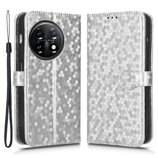 For OnePlus Ace 2 5G  /  OnePlus 11R 5G PU Leather Phone Cover Stand Wallet with Dot Pattern Imprinting - Silver
