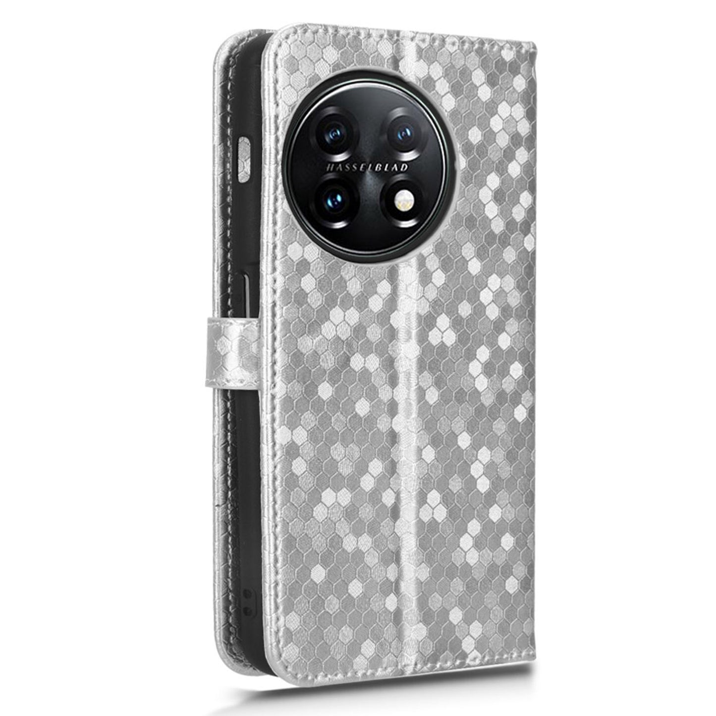 For OnePlus Ace 2 5G  /  OnePlus 11R 5G PU Leather Phone Cover Stand Wallet with Dot Pattern Imprinting - Silver