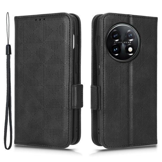 Flip Leather Phone Cover For OnePlus Ace 2 5G / 11R 5G , Wallet Stand Imprinted Triangle Pattern Phone Case - Black