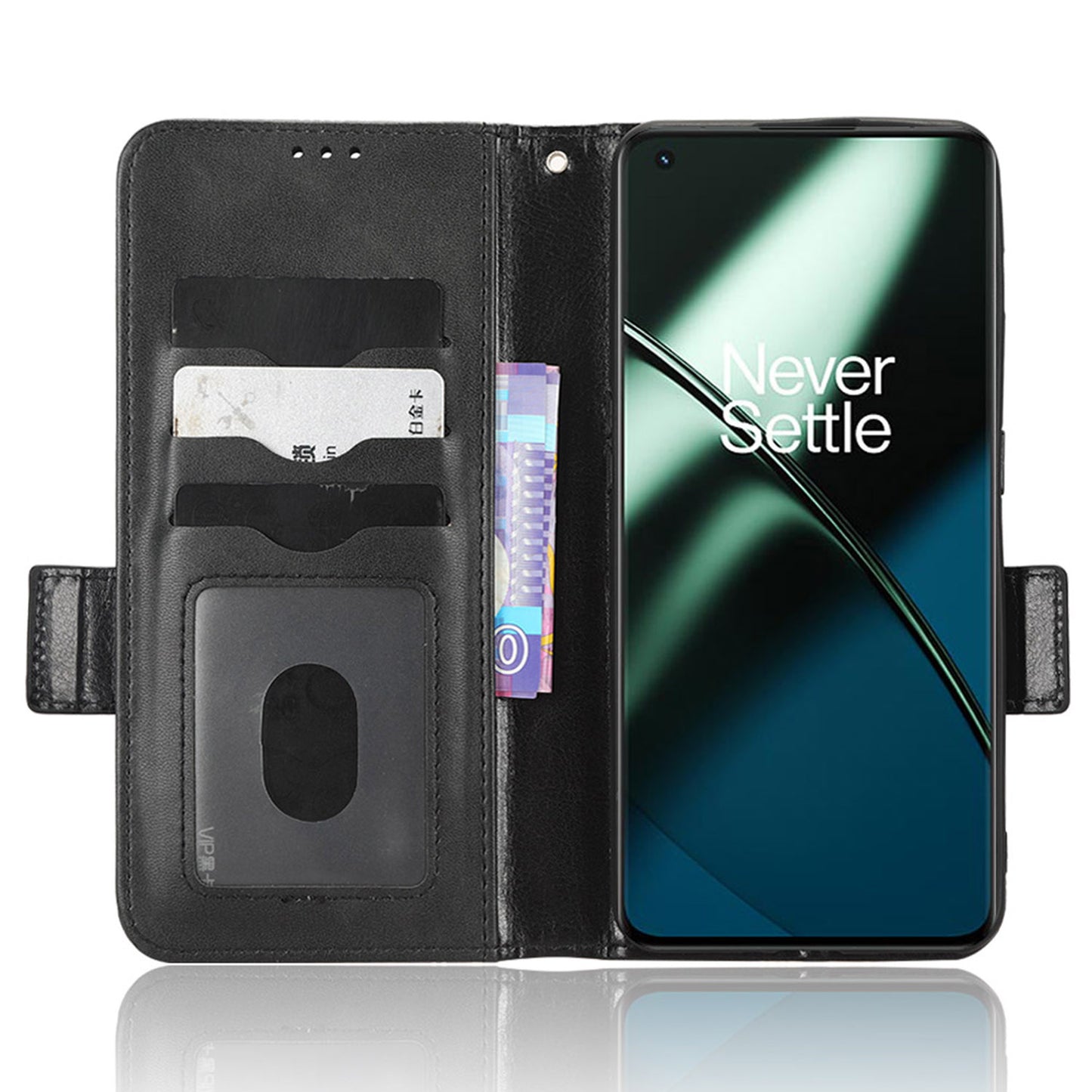 Flip Leather Phone Cover For OnePlus Ace 2 5G / 11R 5G , Wallet Stand Imprinted Triangle Pattern Phone Case - Black