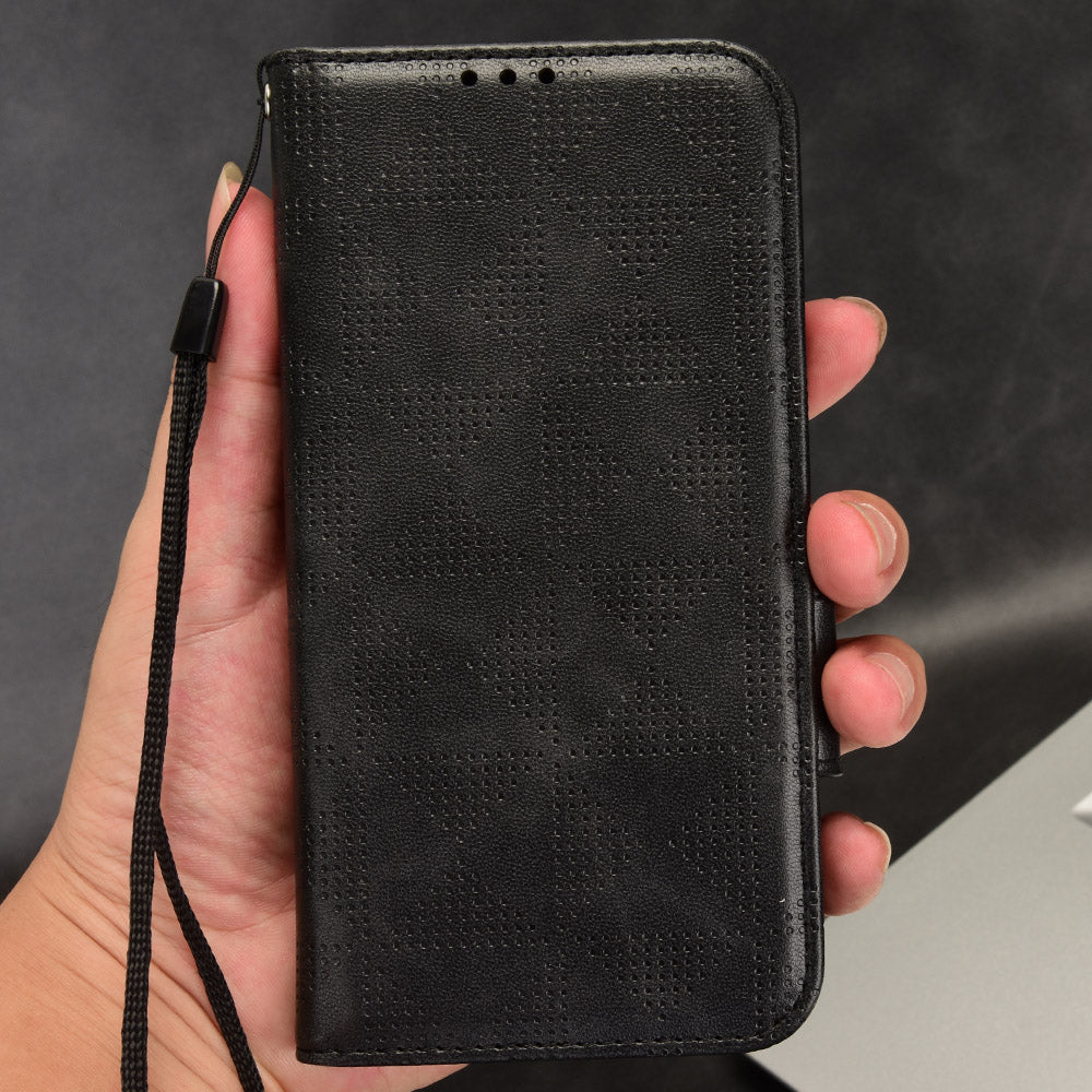 Flip Leather Phone Cover For OnePlus Ace 2 5G / 11R 5G , Wallet Stand Imprinted Triangle Pattern Phone Case - Black