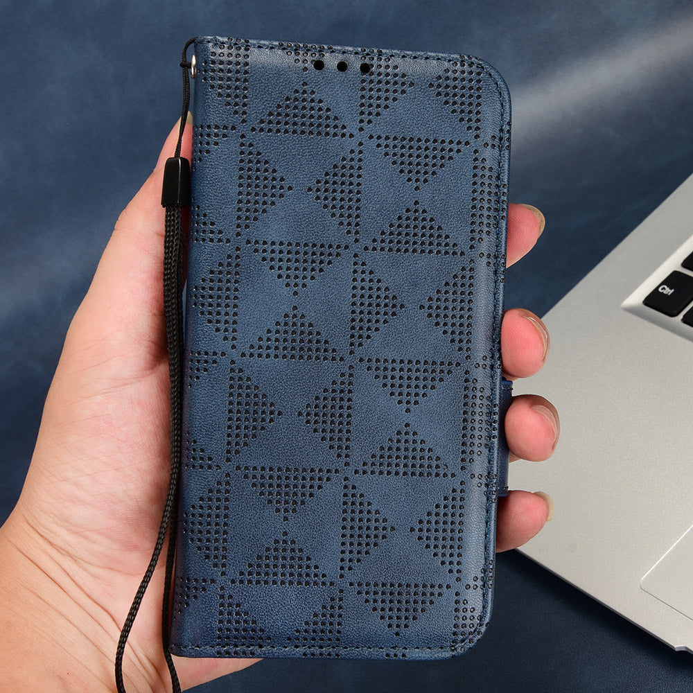 Flip Leather Phone Cover For OnePlus Ace 2 5G / 11R 5G , Wallet Stand Imprinted Triangle Pattern Phone Case - Blue