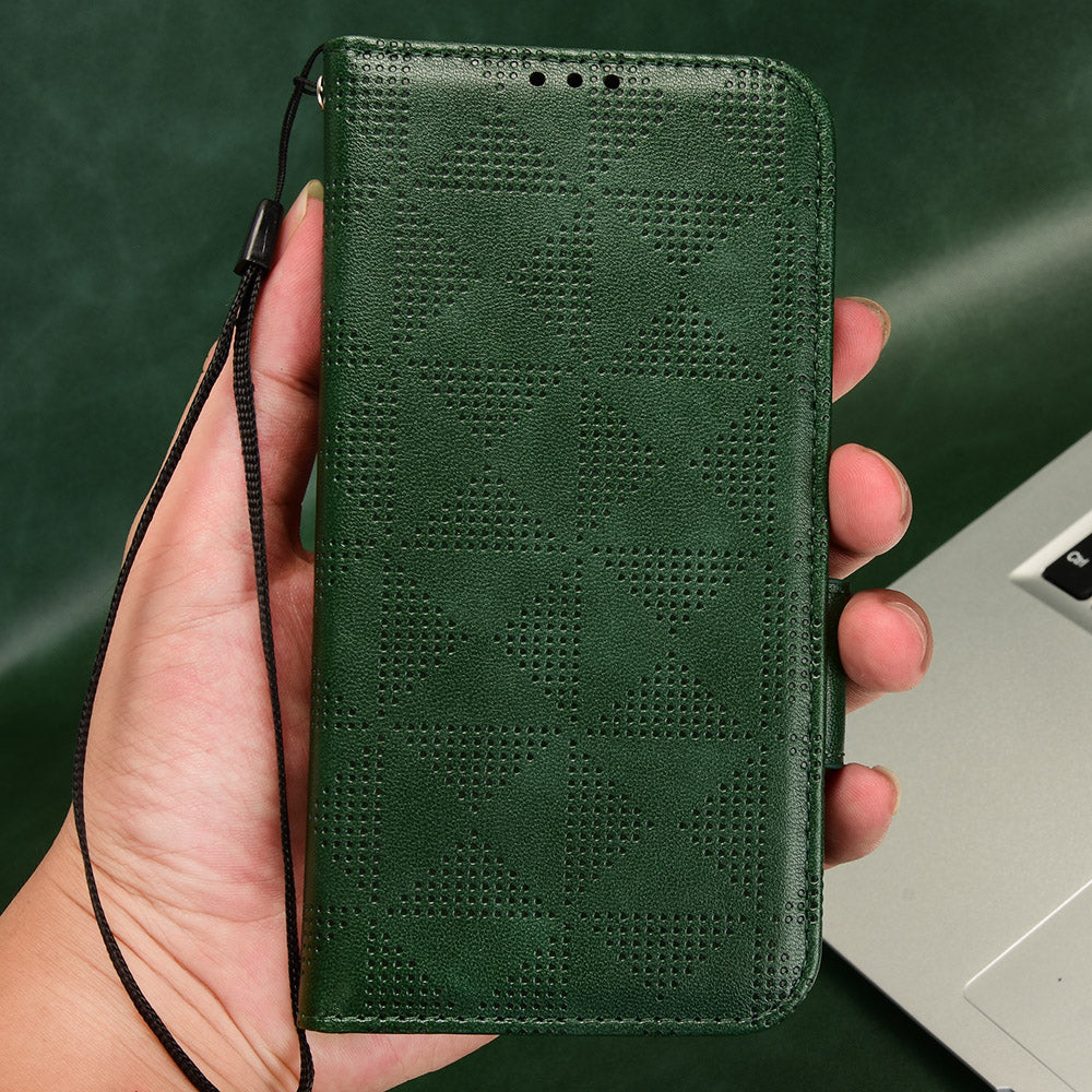 Flip Leather Phone Cover For OnePlus Ace 2 5G / 11R 5G , Wallet Stand Imprinted Triangle Pattern Phone Case - Green