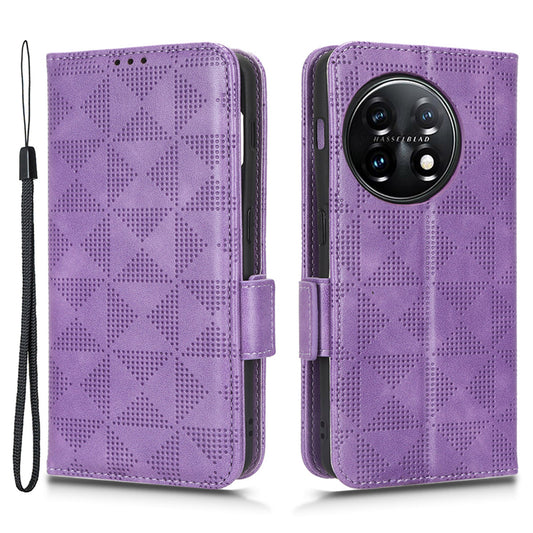 Flip Leather Phone Cover For OnePlus Ace 2 5G / 11R 5G , Wallet Stand Imprinted Triangle Pattern Phone Case - Purple