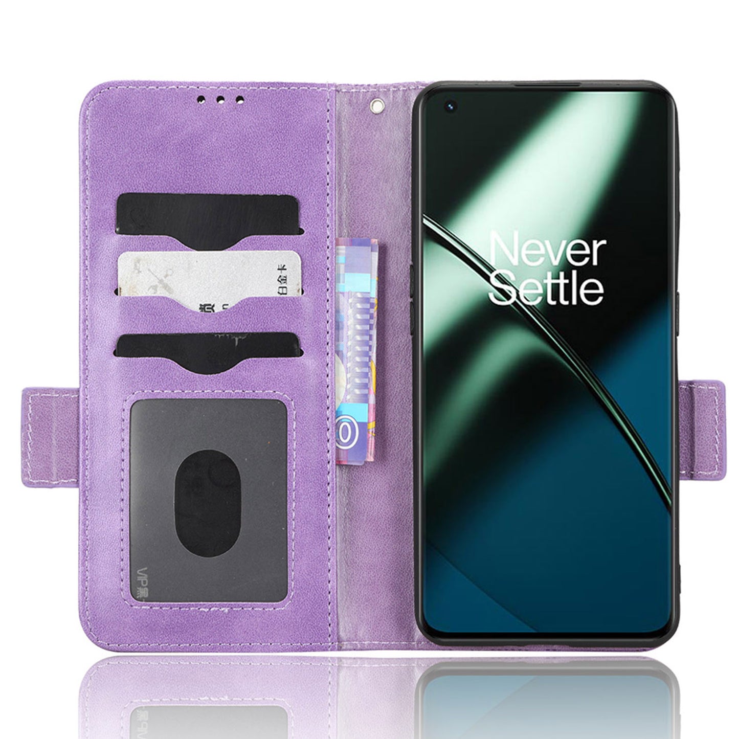 Flip Leather Phone Cover For OnePlus Ace 2 5G / 11R 5G , Wallet Stand Imprinted Triangle Pattern Phone Case - Purple