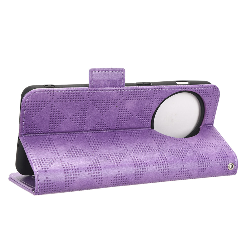 Flip Leather Phone Cover For OnePlus Ace 2 5G / 11R 5G , Wallet Stand Imprinted Triangle Pattern Phone Case - Purple