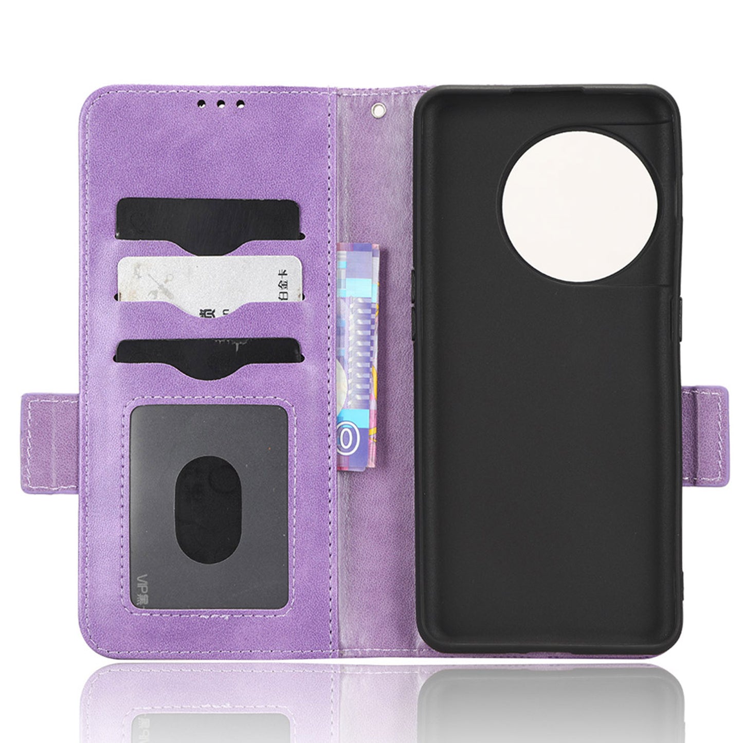 Flip Leather Phone Cover For OnePlus Ace 2 5G / 11R 5G , Wallet Stand Imprinted Triangle Pattern Phone Case - Purple