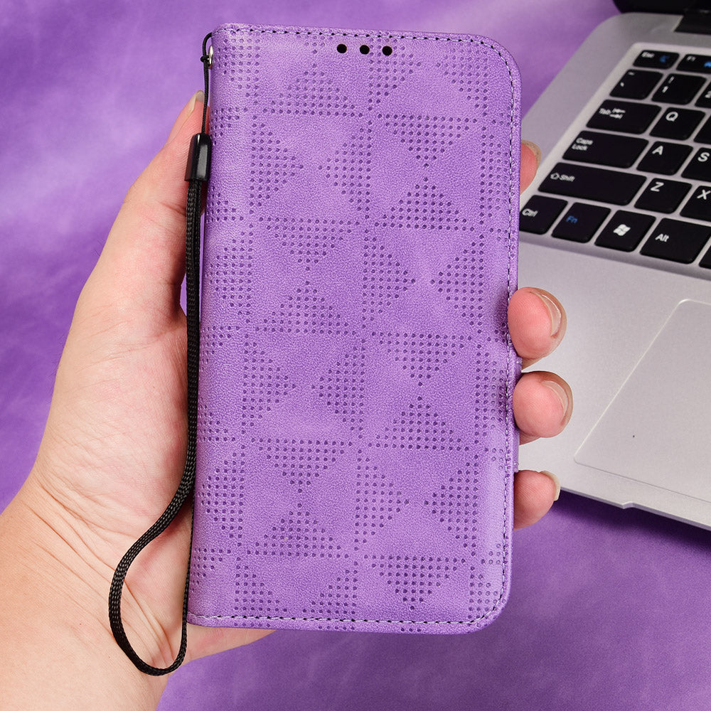 Flip Leather Phone Cover For OnePlus Ace 2 5G / 11R 5G , Wallet Stand Imprinted Triangle Pattern Phone Case - Purple