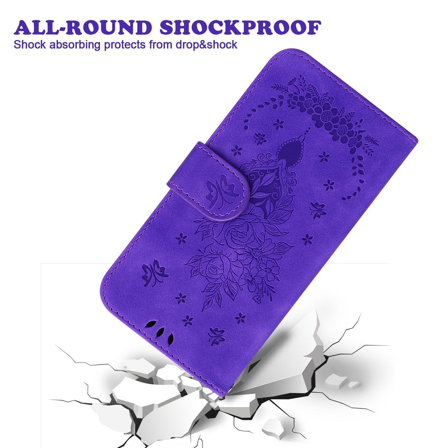 Phone Wallet Case for OnePlus 11 5G PU Leather Rose Butterfly Imprinted Stand Cell Phone Cover - Purple