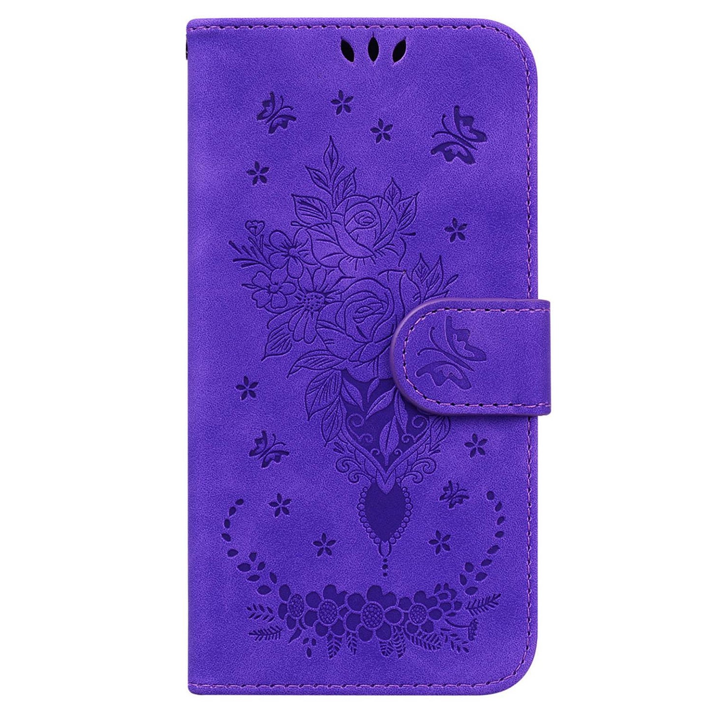 Phone Wallet Case for OnePlus 11 5G PU Leather Rose Butterfly Imprinted Stand Cell Phone Cover - Purple
