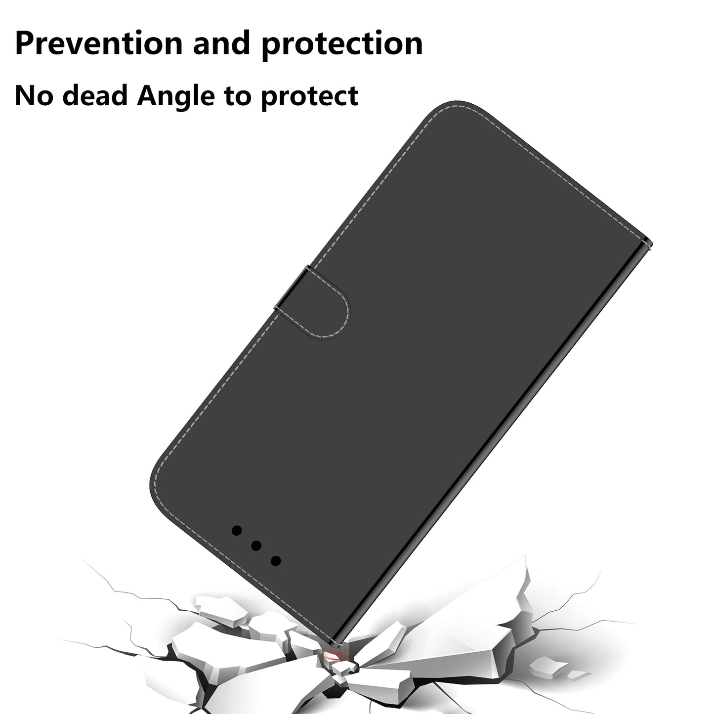 For OnePlus 11 5G Mirror-like Surface Phone Case Stand Wallet PU Leather Shockproof Cell Phone Cover - Black