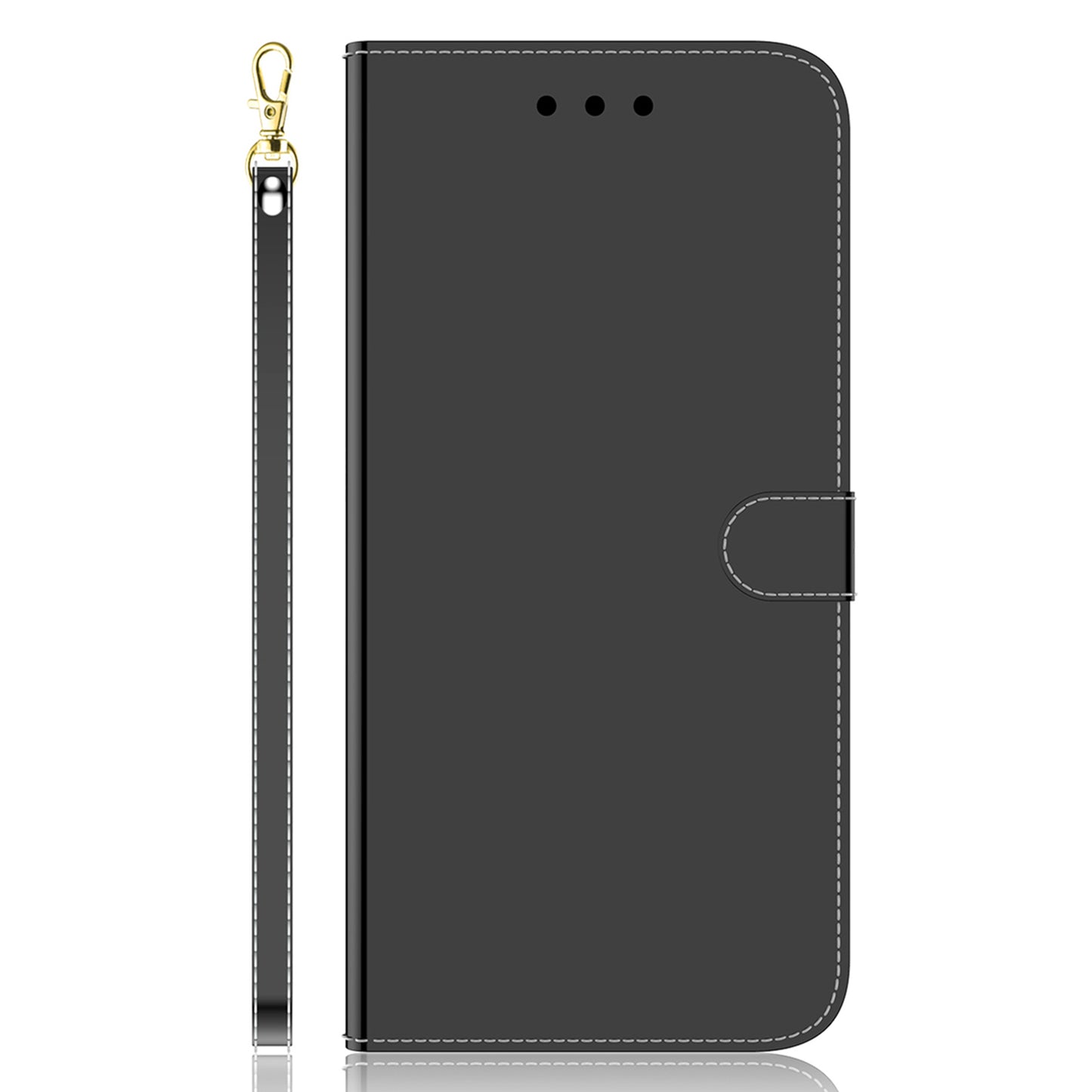For OnePlus 11 5G Mirror-like Surface Phone Case Stand Wallet PU Leather Shockproof Cell Phone Cover - Black