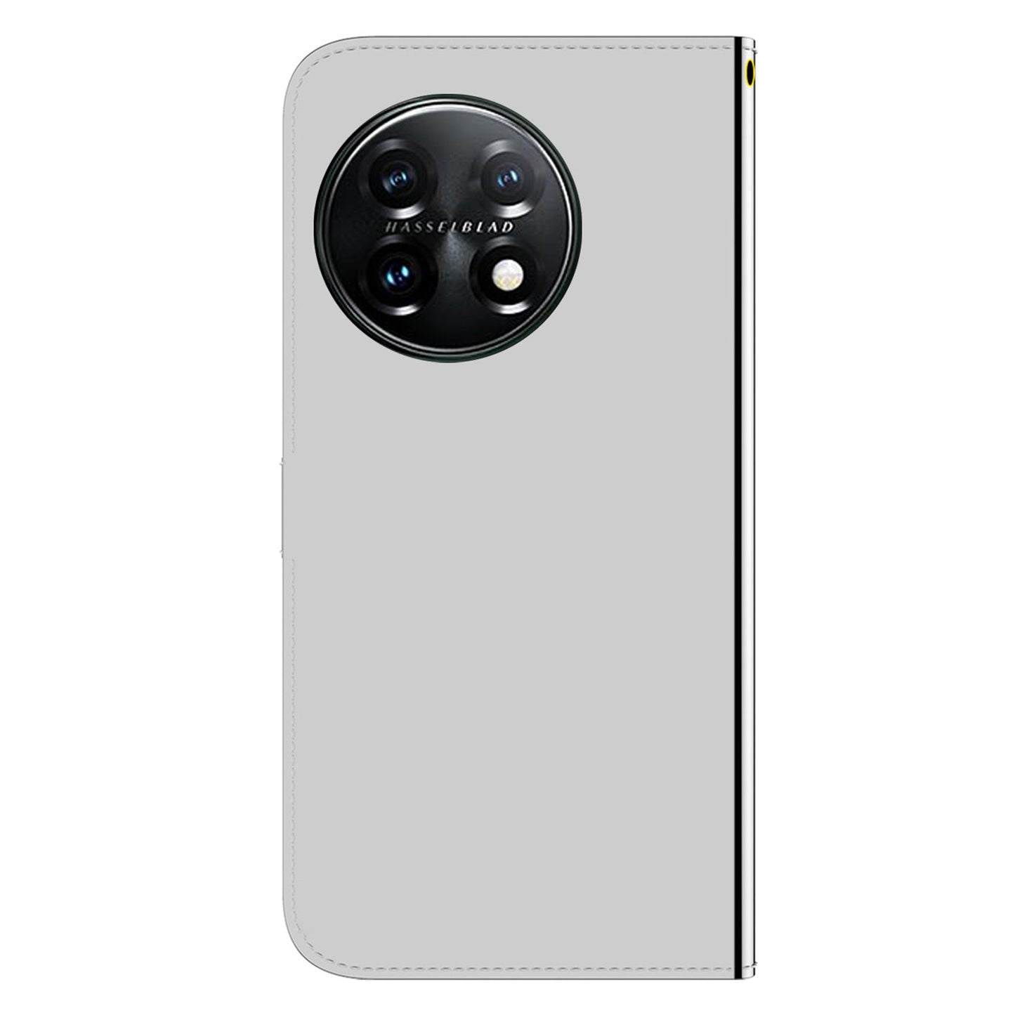For OnePlus 11 5G Mirror-like Surface Phone Case Stand Wallet PU Leather Shockproof Cell Phone Cover - Silver