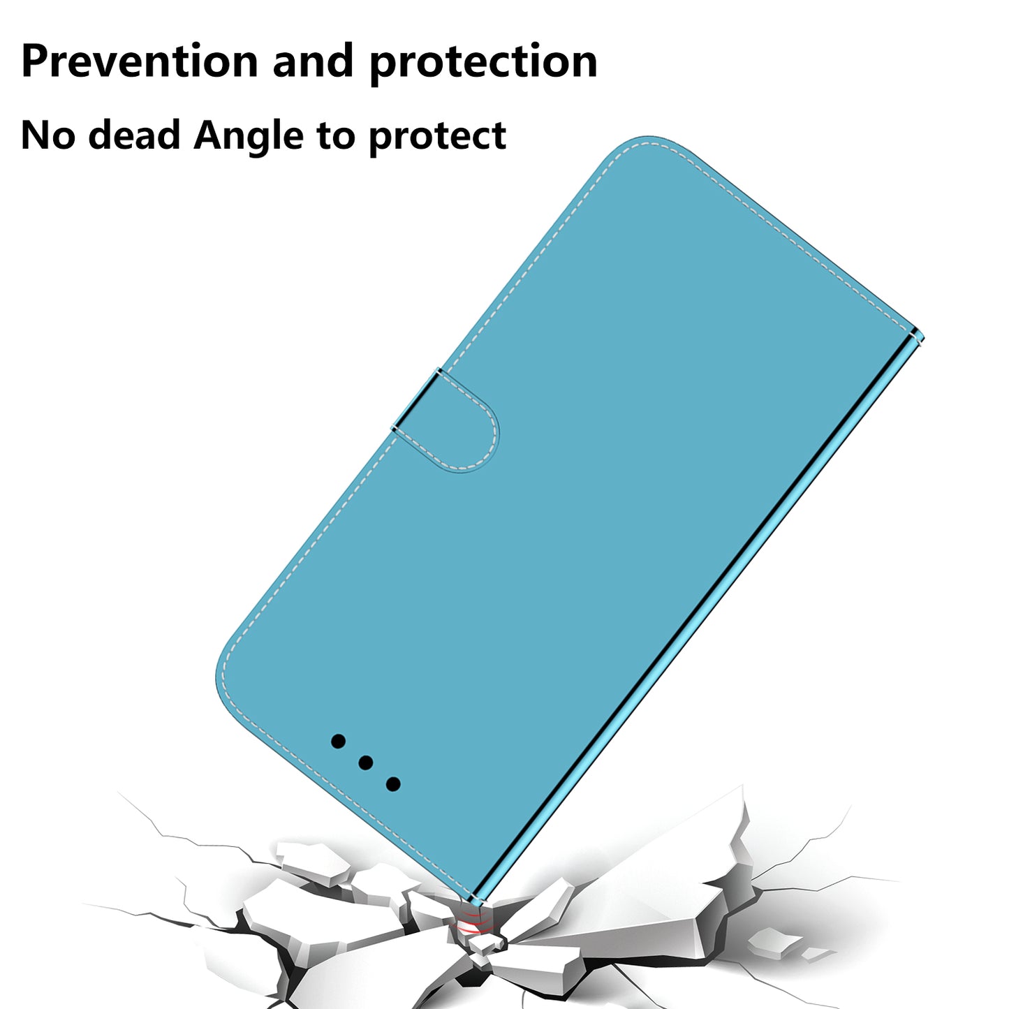 For OnePlus 11 5G Mirror-like Surface Phone Case Stand Wallet PU Leather Shockproof Cell Phone Cover - Blue