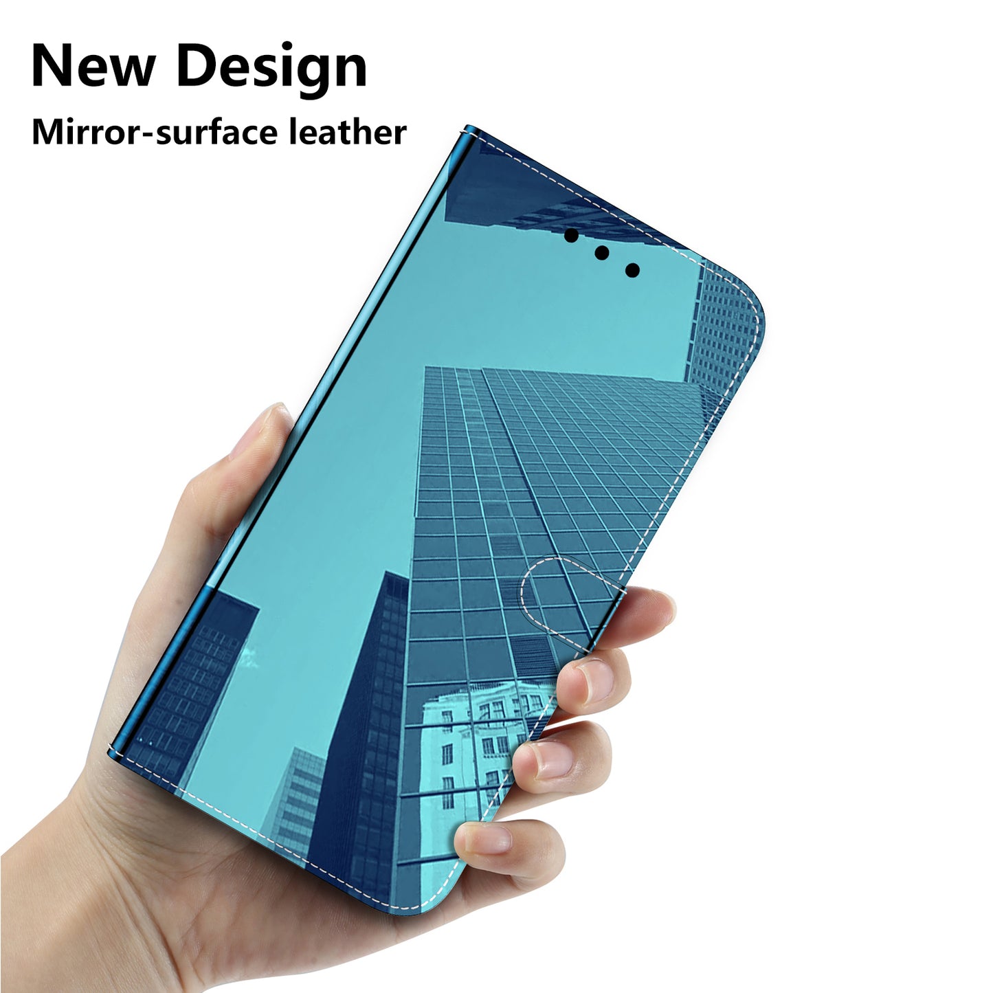 For OnePlus 11 5G Mirror-like Surface Phone Case Stand Wallet PU Leather Shockproof Cell Phone Cover - Blue