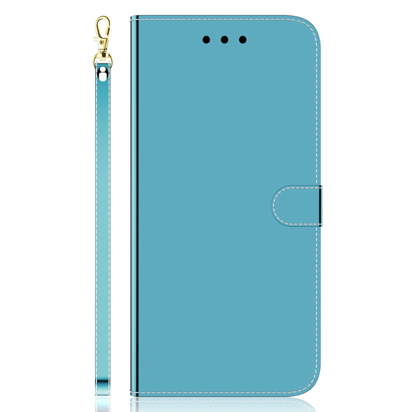 For OnePlus 11 5G Mirror-like Surface Phone Case Stand Wallet PU Leather Shockproof Cell Phone Cover - Blue