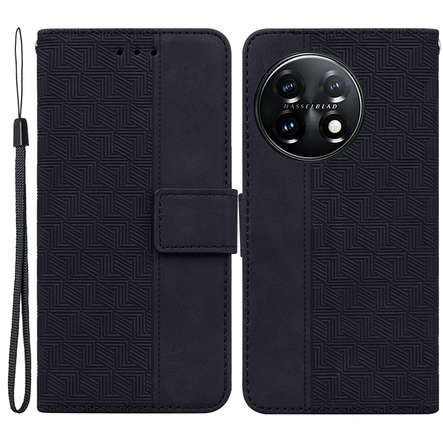 For OnePlus 11 5G Phone Wallet Case Stand Imprinted Leather Full Protection Cell Phone Cover - Black