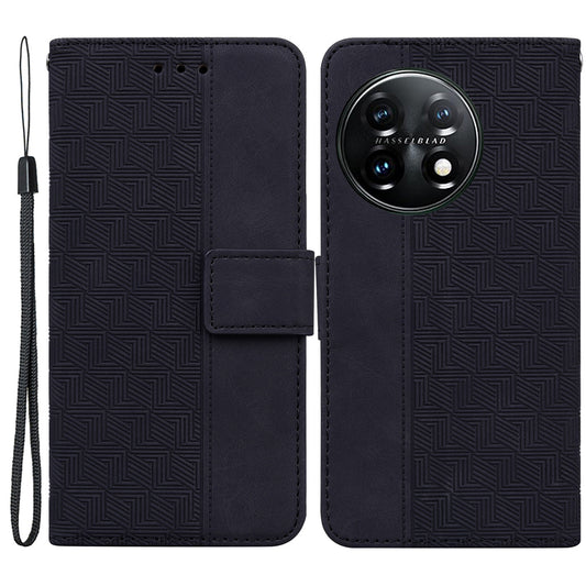 For OnePlus 11 5G Phone Wallet Case Stand Imprinted Leather Full Protection Cell Phone Cover - Black