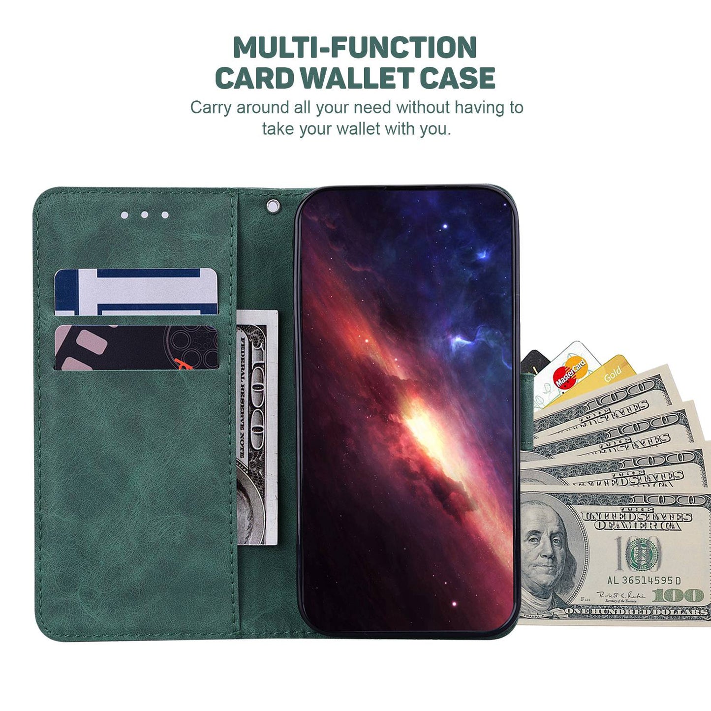 For OnePlus 11 5G Phone Wallet Case Stand Imprinted Leather Full Protection Cell Phone Cover - Green
