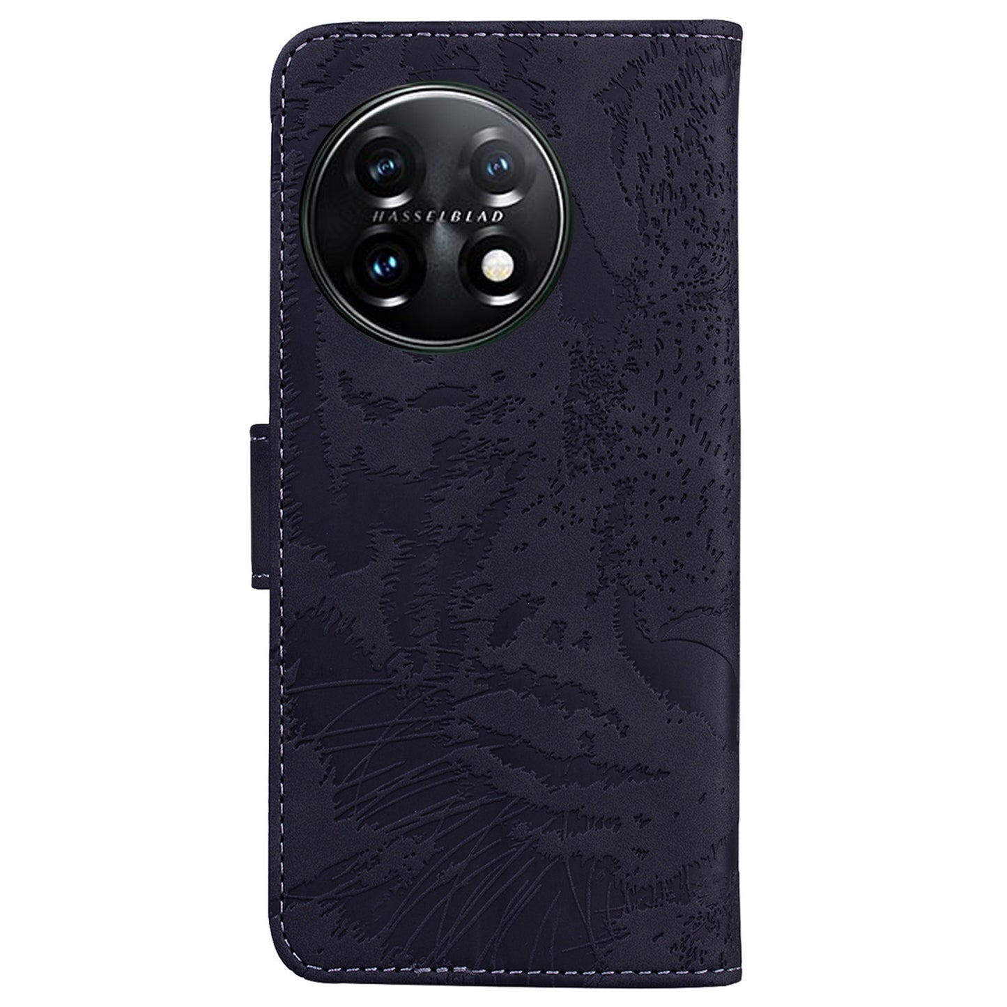 For OnePlus 11 5G Tiger Imprinted Cell Phone Cover PU Leather Wallet Stand Protective Phone Case - Black