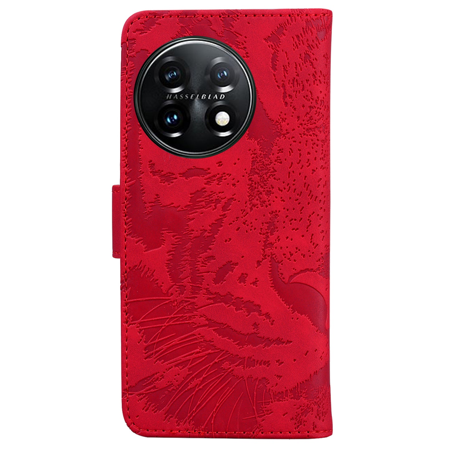 For OnePlus 11 5G Tiger Imprinted Cell Phone Cover PU Leather Wallet Stand Protective Phone Case - Red