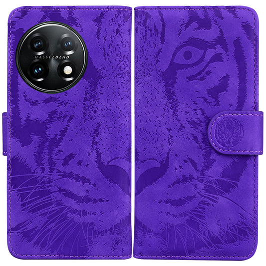 For OnePlus 11 5G Tiger Imprinted Cell Phone Cover PU Leather Wallet Stand Protective Phone Case - Purple