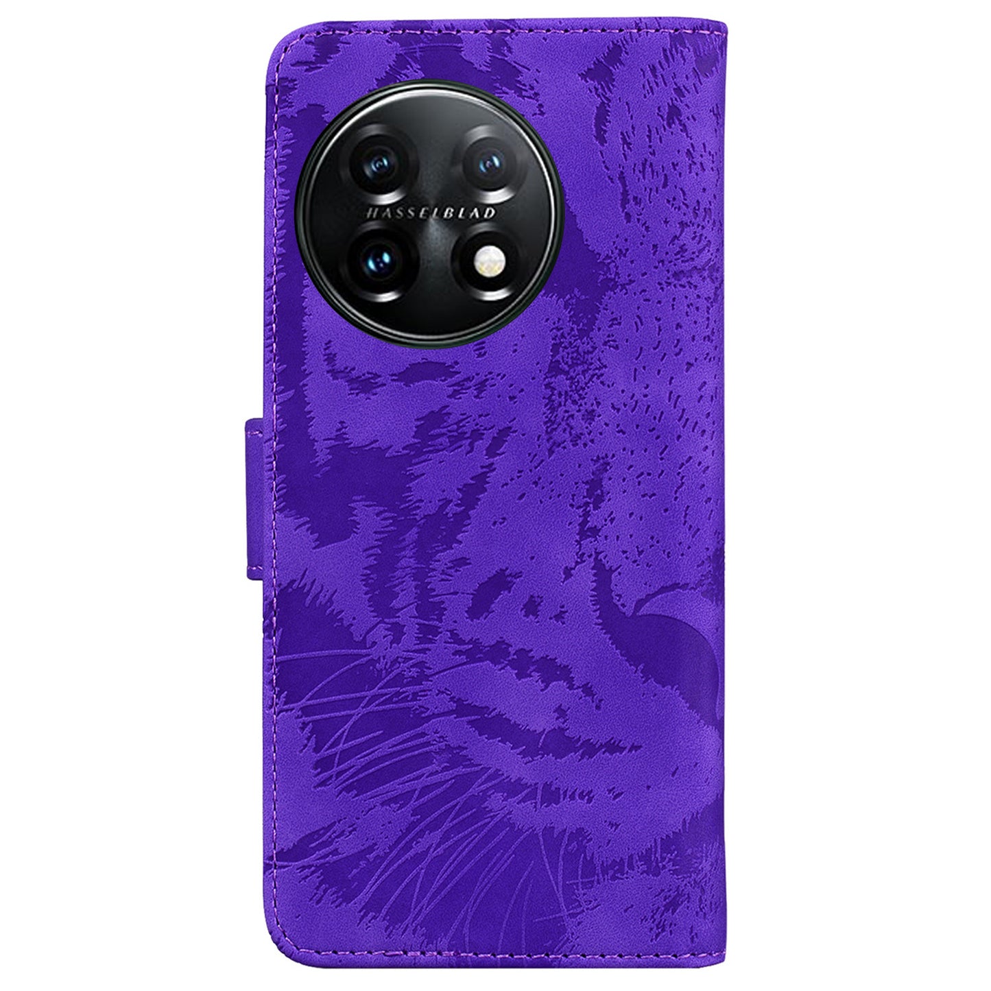 For OnePlus 11 5G Tiger Imprinted Cell Phone Cover PU Leather Wallet Stand Protective Phone Case - Purple