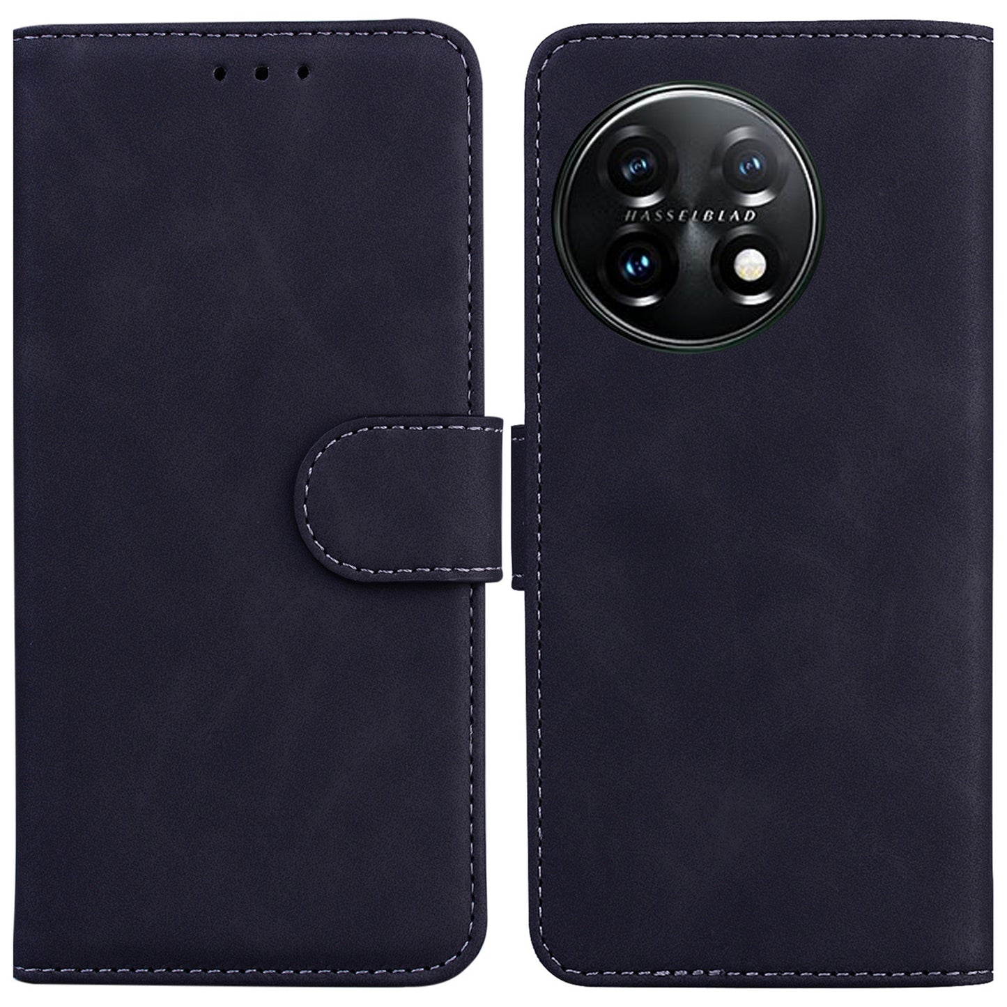 For OnePlus 11 5G Full Protection Phone Case PU Leather Smartphone Cover with Wallet Stand - Black