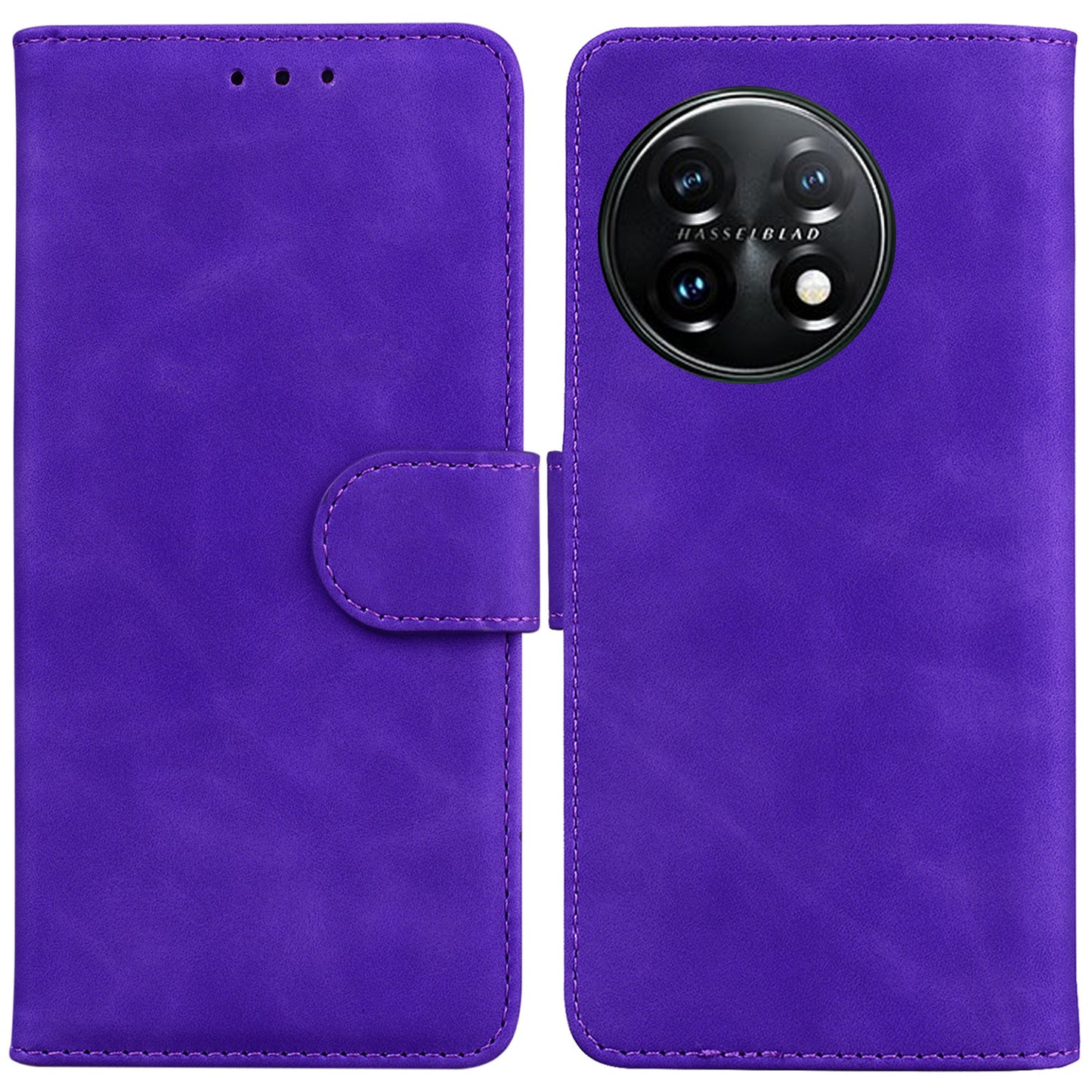 For OnePlus 11 5G Full Protection Phone Case PU Leather Smartphone Cover with Wallet Stand - Purple
