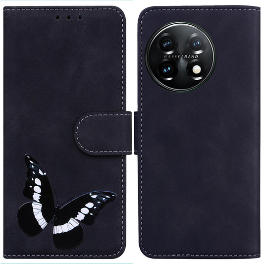 For OnePlus 11 5G Butterfly Printing Skin-friendly Flip Leather Wallet Cover Anti-drop Phone Case Stand - Black