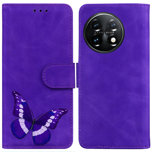 For OnePlus 11 5G Butterfly Printing Skin-friendly Flip Leather Wallet Cover Anti-drop Phone Case Stand - Purple