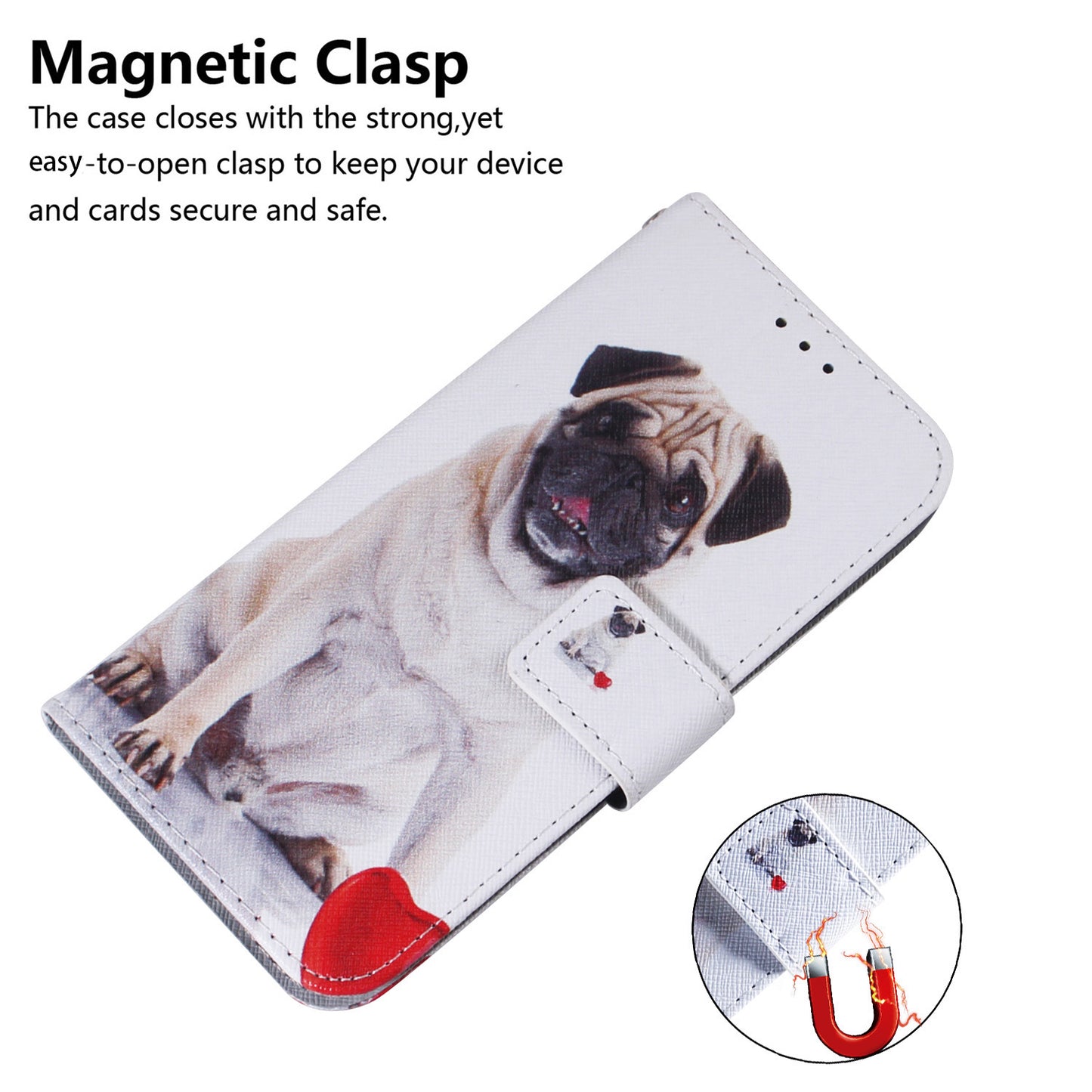 For OnePlus 11 5G Anti-fall PU Leather Phone Case Pattern Printing Stand Flip Wallet Cover with Strap - Pug