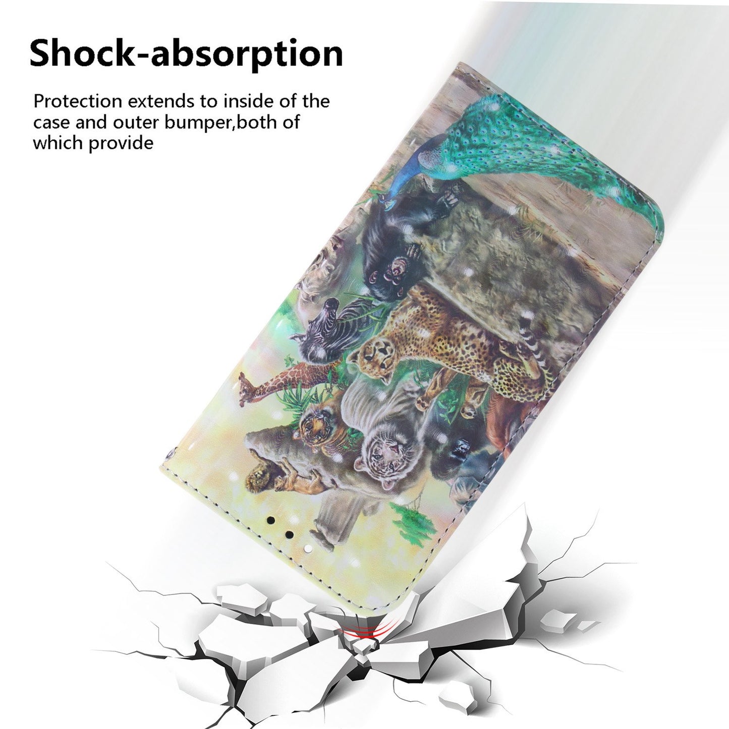 Anti-drop Cell Phone Cover for OnePlus 11 5G Pattern Printing Leather Wallet Phone Stand Case with Strap -  Animals