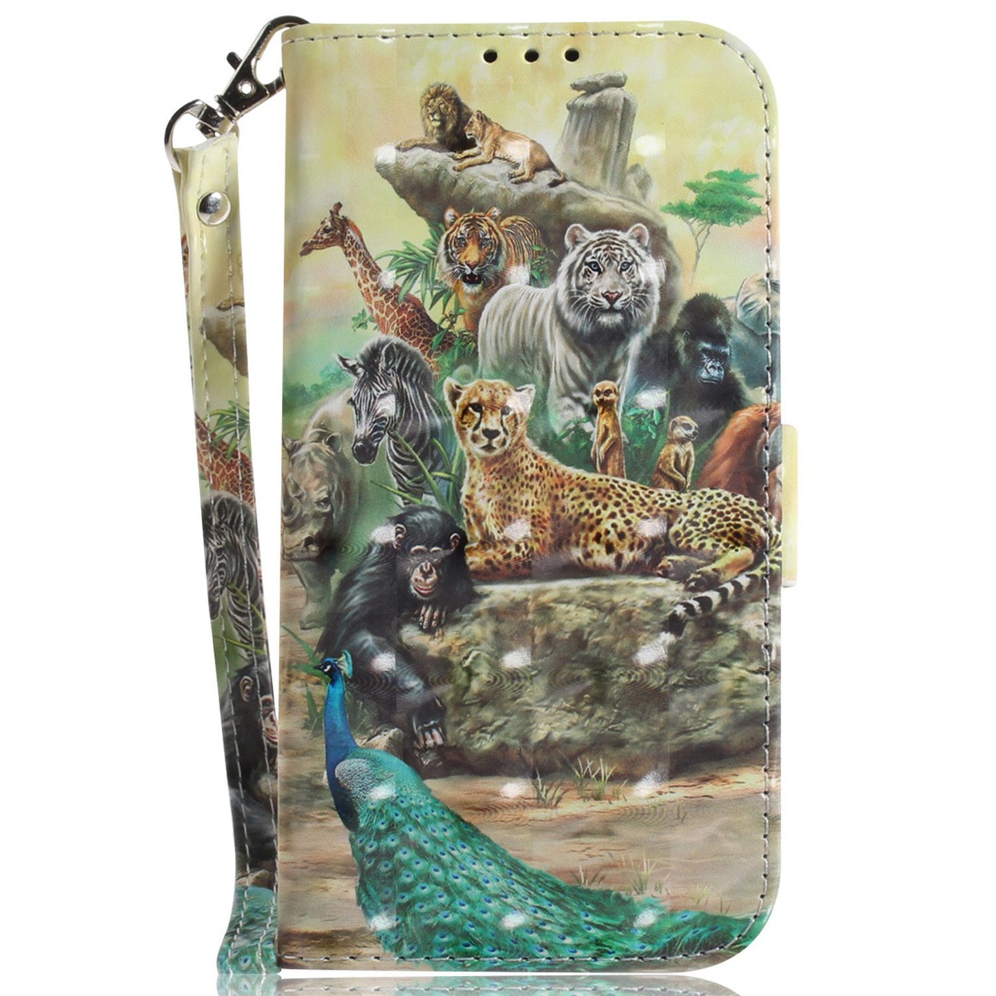 Anti-drop Cell Phone Cover for OnePlus 11 5G Pattern Printing Leather Wallet Phone Stand Case with Strap -  Animals
