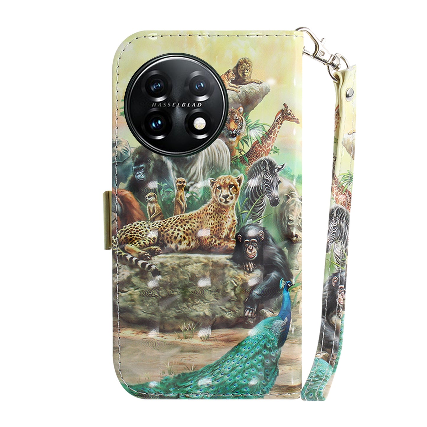 Anti-drop Cell Phone Cover for OnePlus 11 5G Pattern Printing Leather Wallet Phone Stand Case with Strap -  Animals