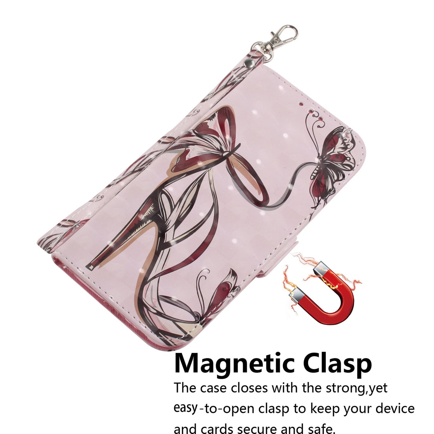 Anti-drop Cell Phone Cover for OnePlus 11 5G Pattern Printing Leather Wallet Phone Stand Case with Strap -  Butterfly High Heels