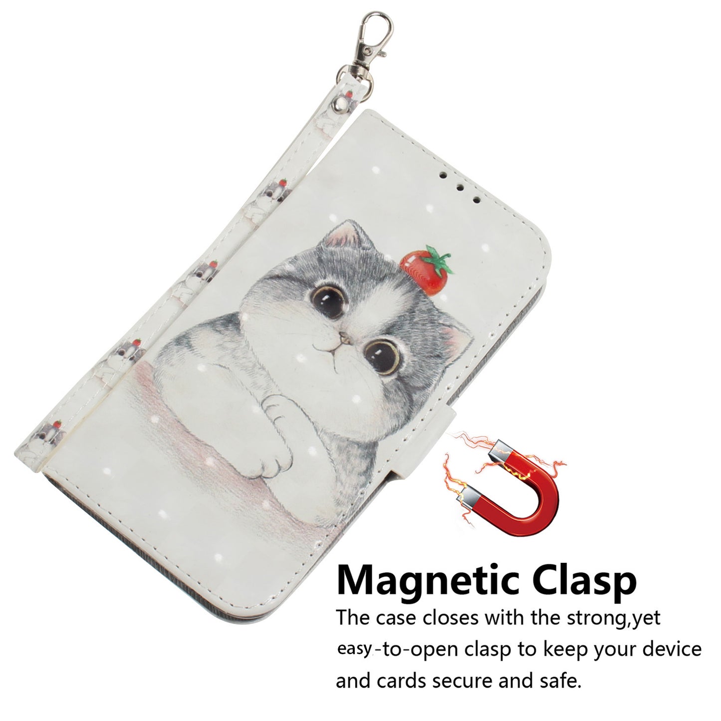 Anti-drop Cell Phone Cover for OnePlus 11 5G Pattern Printing Leather Wallet Phone Stand Case with Strap -  Cute Cat