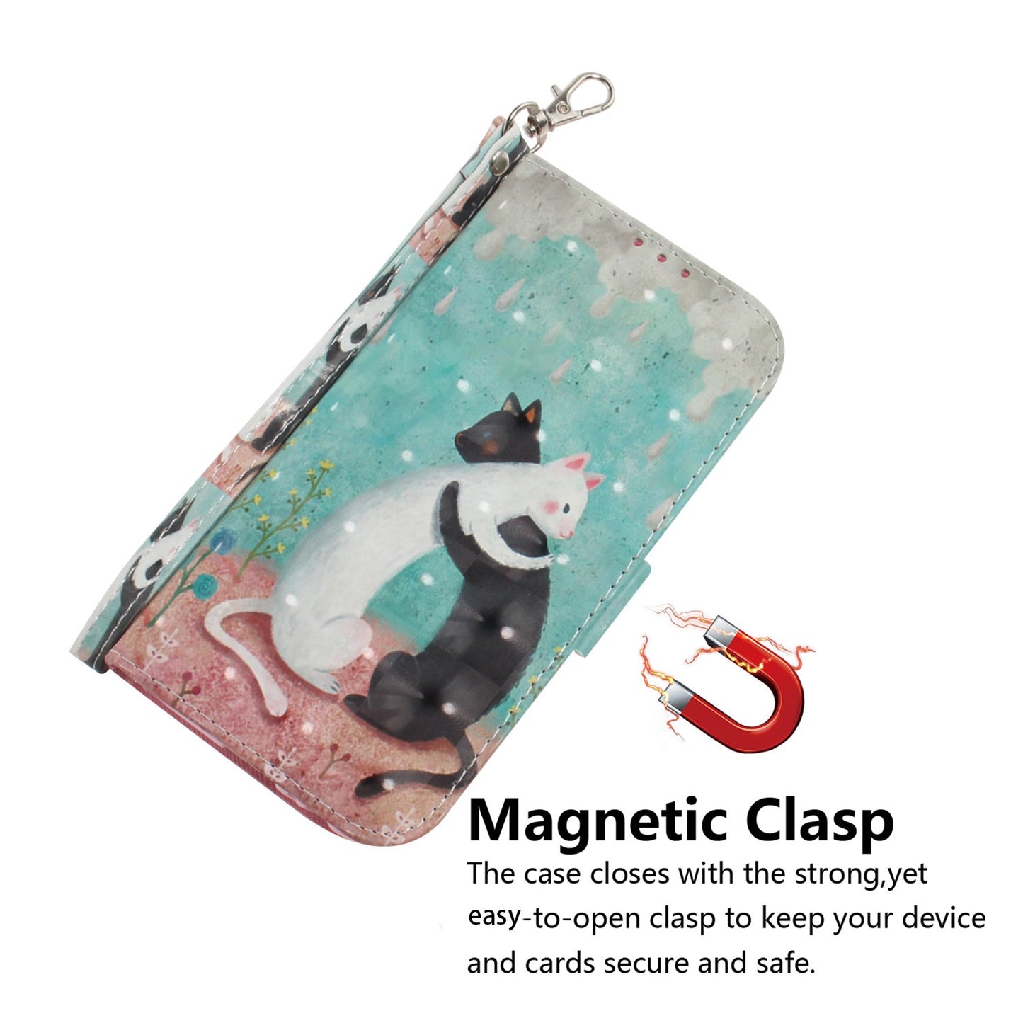 Anti-drop Cell Phone Cover for OnePlus 11 5G Pattern Printing Leather Wallet Phone Stand Case with Strap - Two Cats