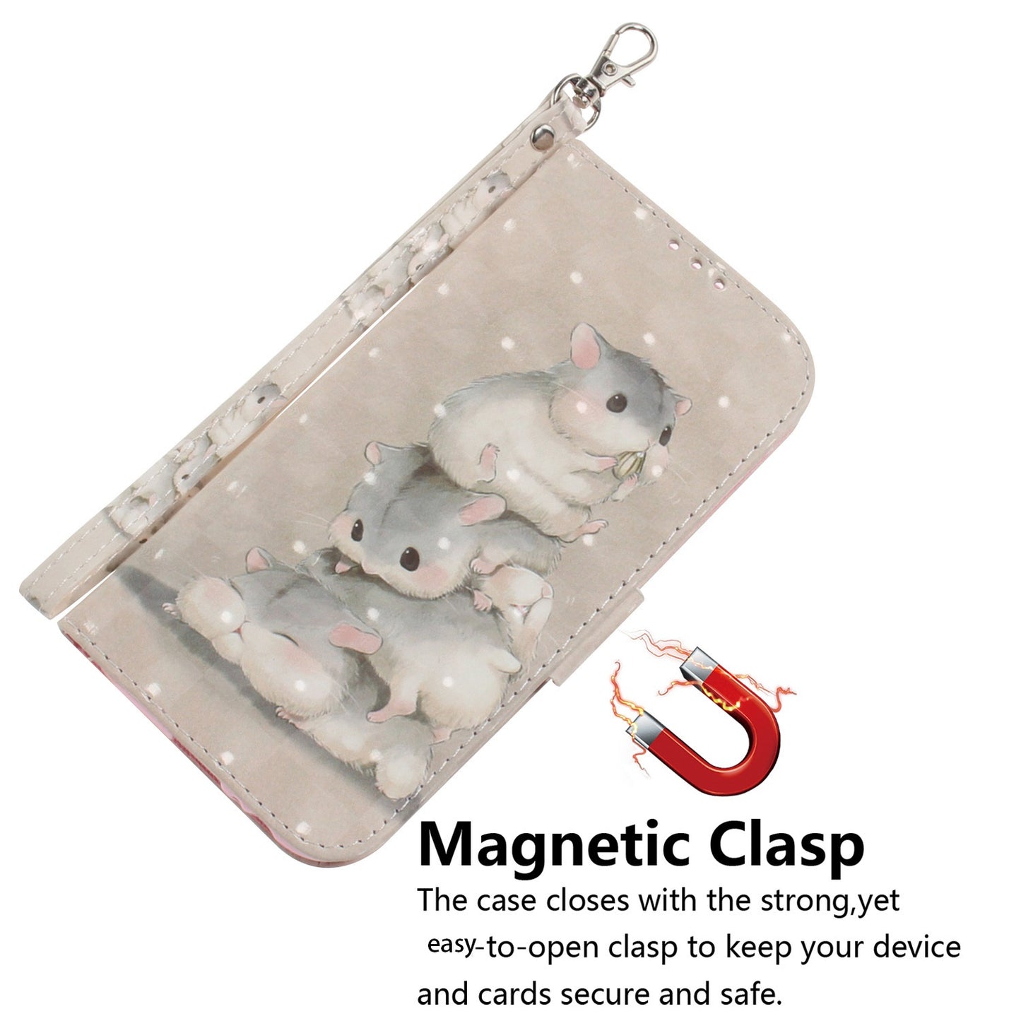 Anti-drop Cell Phone Cover for OnePlus 11 5G Pattern Printing Leather Wallet Phone Stand Case with Strap - Stacking Squirrels