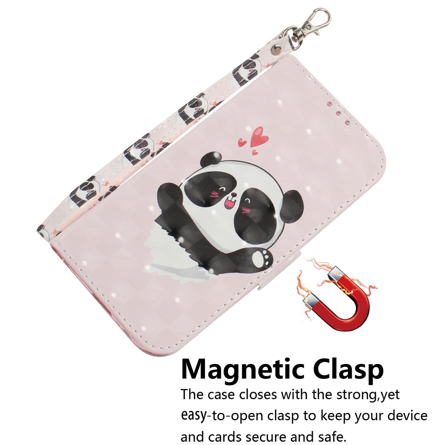 Anti-drop Cell Phone Cover for OnePlus 11 5G Pattern Printing Leather Wallet Phone Stand Case with Strap -  Love Heart Panda