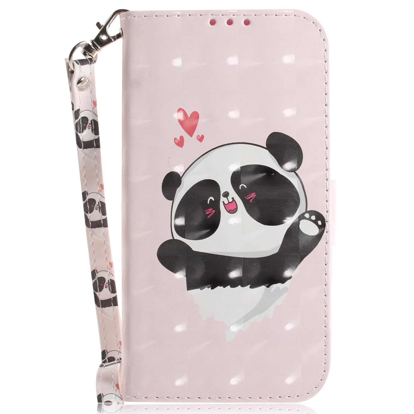 Anti-drop Cell Phone Cover for OnePlus 11 5G Pattern Printing Leather Wallet Phone Stand Case with Strap -  Love Heart Panda