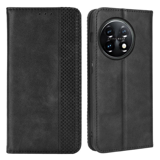 For OnePlus 11R 5G / Ace 2 5G PU Leather Wallet Phone Case Retro Magnetic Closing Stand Cover - Black