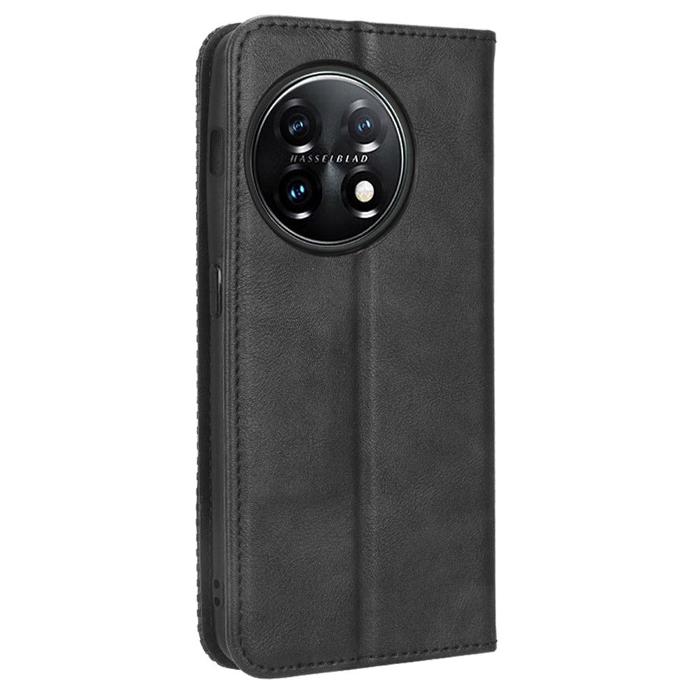 For OnePlus 11R 5G / Ace 2 5G PU Leather Wallet Phone Case Retro Magnetic Closing Stand Cover - Black