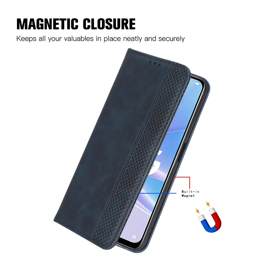 For OnePlus 11R 5G / Ace 2 5G PU Leather Wallet Phone Case Retro Magnetic Closing Stand Cover - Blue