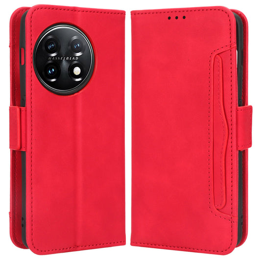 For OnePlus 11R 5G / Ace 2 5G PU Leather Stand Cover Multiple Card Slots Phone Wallet Case - Red