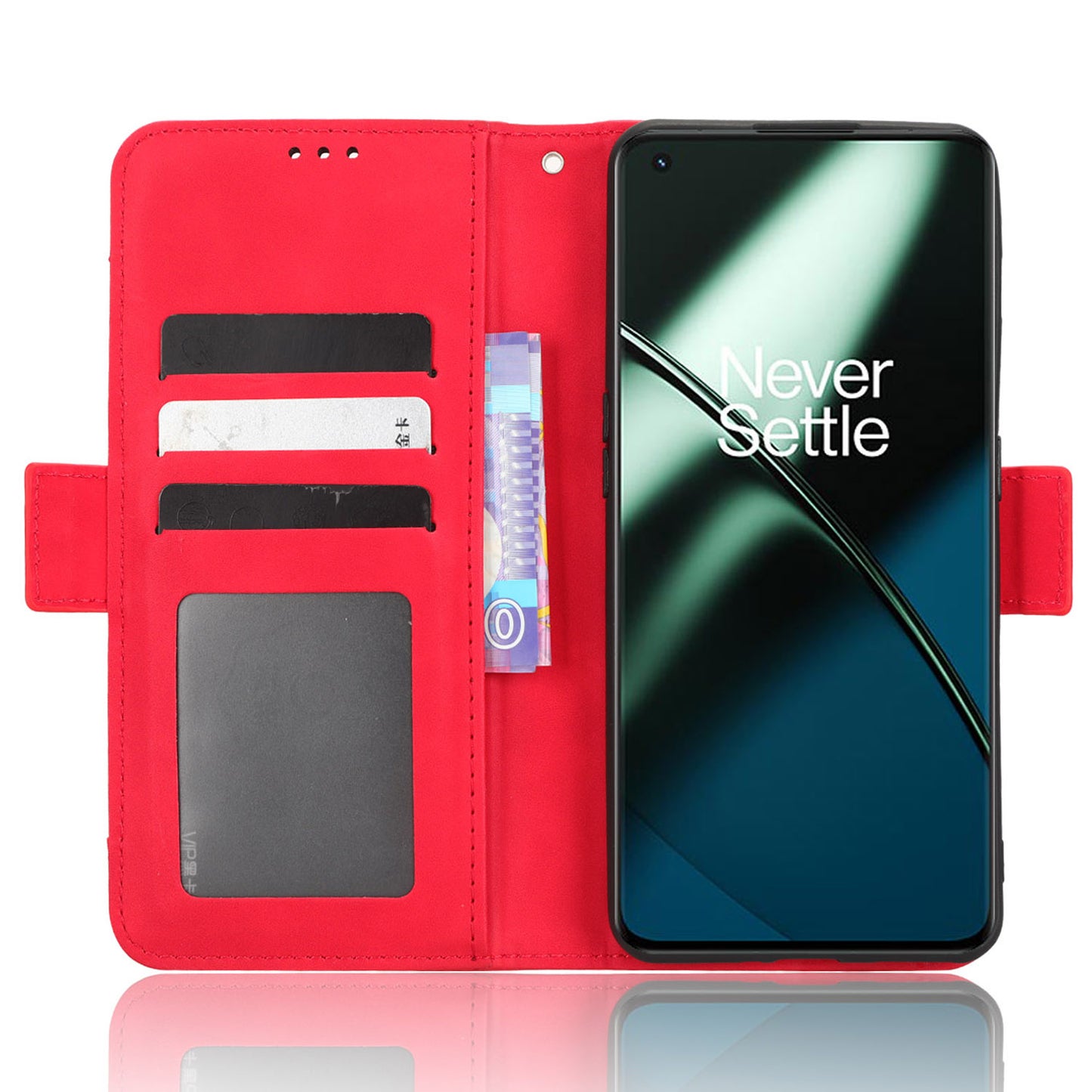 For OnePlus 11R 5G / Ace 2 5G PU Leather Stand Cover Multiple Card Slots Phone Wallet Case - Red
